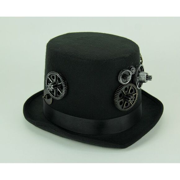 Formal Black Steampunk Style Top Hat With Flashing LED Lights - Picture 2 of 3